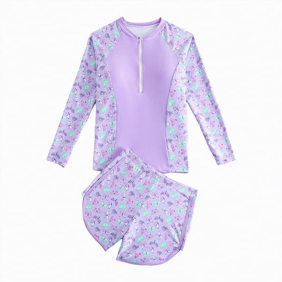 Hessimy Girls Tankini Swimsuit 2 Piece Ruched Swimwear Swim Shorts Girl Bathing Suit,Ruched Swimwear(Purple,8-9 Years)