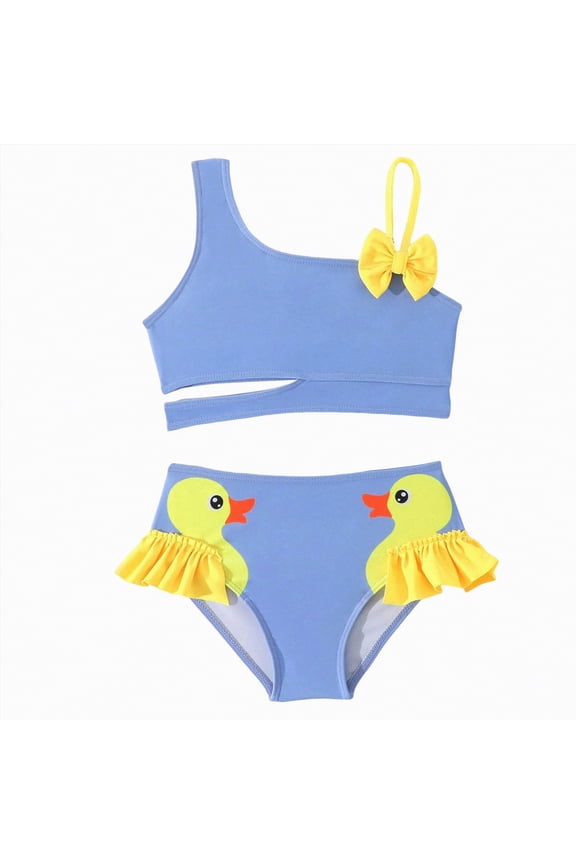 Girls Tankini Swimsuit Two Piece Bathing Suits Set Spaghetti Straps with Ruffled Hem Summer UPF 50+ Bikini Swimwear,Keyhole,Beach Outfit(Blue,6-7 Years)