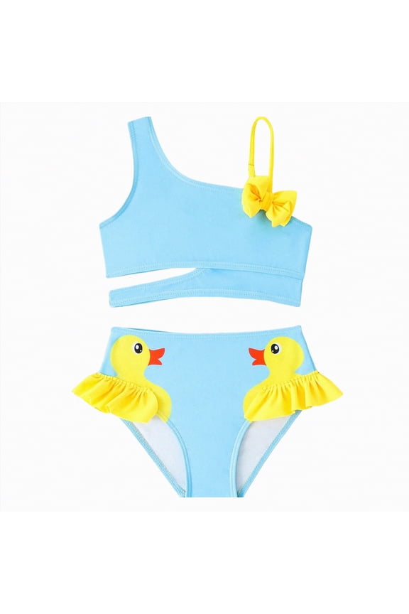 Girls Tankini Swimsuit Two Piece Bathing Suits Set Spaghetti Straps with Ruffled Hem Summer UPF 50+ Bikini Swimwear,Keyhole,Beach Outfit(Sky Blue,6-7 Years)