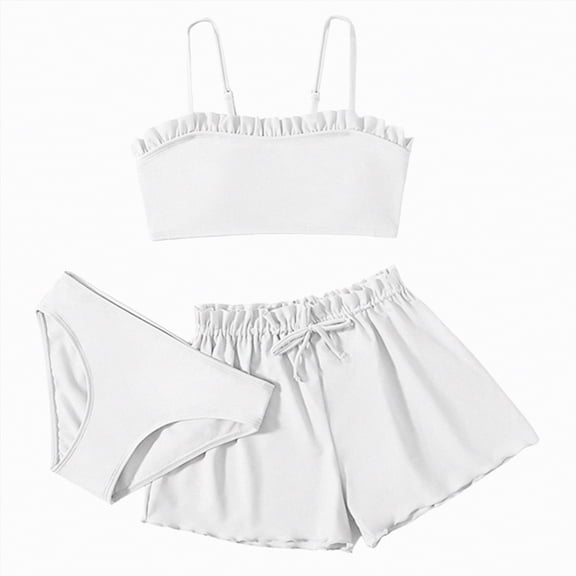 Hessimy Girls Tankini Swimsuits 2 Piece Modest Bathing Suit Color Block Swimwear Set（White,12-14 Years)