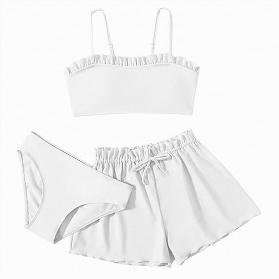 Hessimy Girls Tankini Swimsuits 2 Piece Modest Bathing Suit Color Block Swimwear Set(White,8-10 Years)