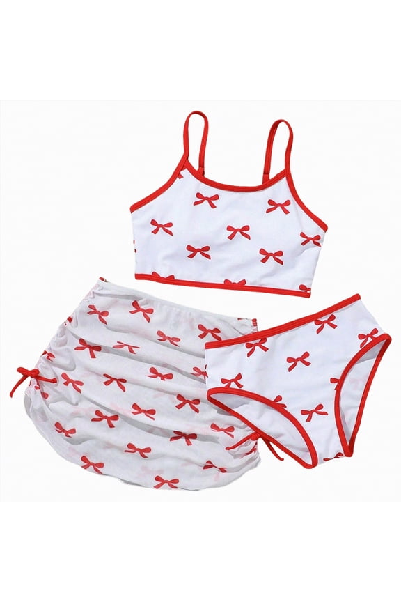 Girls Two-Piece Bikini Swimsuit Set, UPF 50+ Sun Protection, Quick-Dry Bathing Suit(Red,8Y)