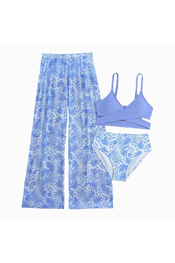 Girls Two-Piece Bikini Swimsuit Set,UPF 50+ Sun Protection,Quick-Dry Bathing Suit,UV Guard(Blue,8-9 Years)