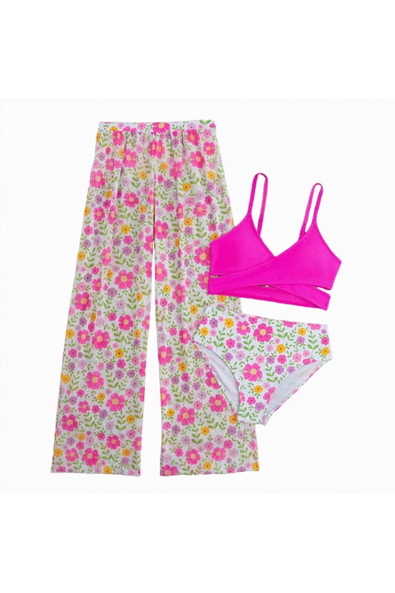 Girls Two-Piece Bikini Swimsuit Set,UPF 50+ Sun Protection,Quick-Dry Bathing Suit,UV Guard(Hot Pink,8-9 Years)