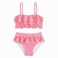thumbnail image 1 of Hessimy Girls Two Piece High Waisted Ruffle Waffle Swimsuit Bathing Suit Bikini Sets,highwaisted(Pink,7-8 Years), 1 of 2