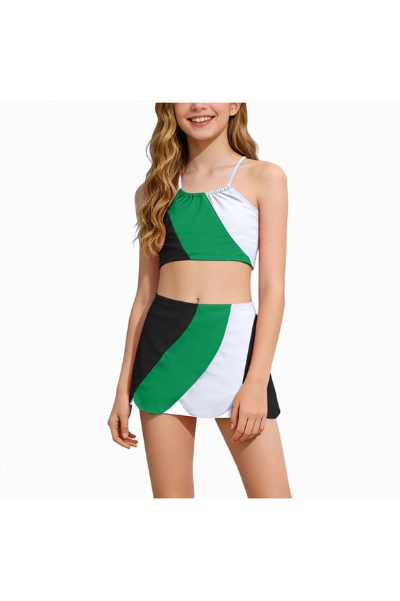 Girls Two Piece Swimsuit Tankini Set for Beach Swim,Beach Swim（Green,8-10 Years)