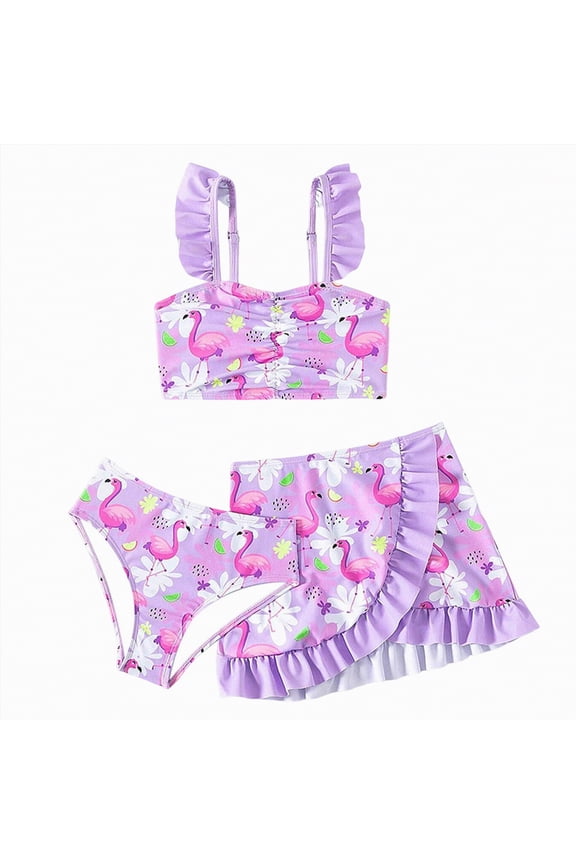 Girls Two Piece Swimsuit Tankini Set for Beach Swim(Purple,5-6 Years)