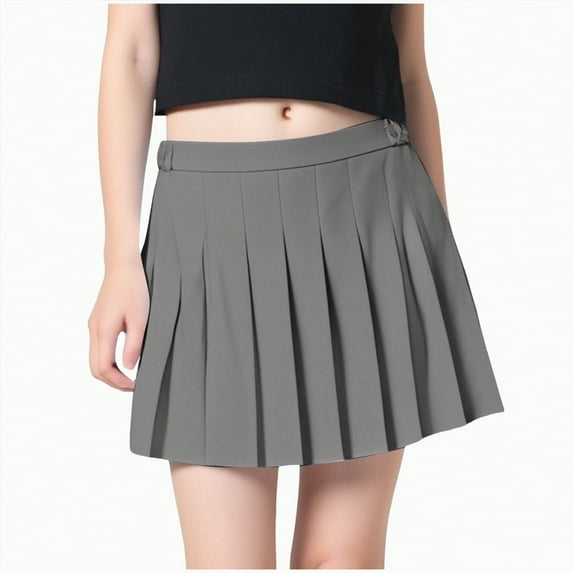 Hessimy Girls Uniform Pleated Skirt Kids High Waist A-Line Skorts Girls Solid Color Mini Skirts With Shorts Candy Color Dopamine Badminton Skirt Tennis Skirt (Grey,14-15 Years)