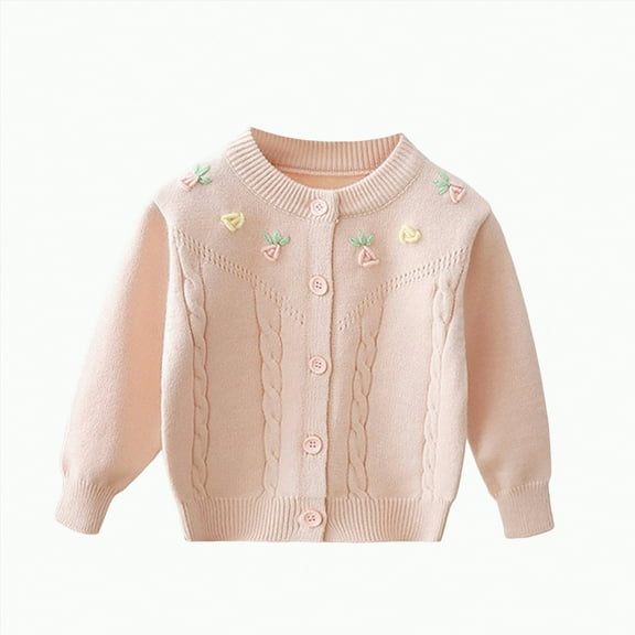 Hessimy Girls Warm Sweater For Girls Kids, Knitted Sweater Round-Neck, Long Sleeve Solid Color, Girls Cardigans Winter Sweaters To Warm Up Outerwear (Pink,6-12 Months)
