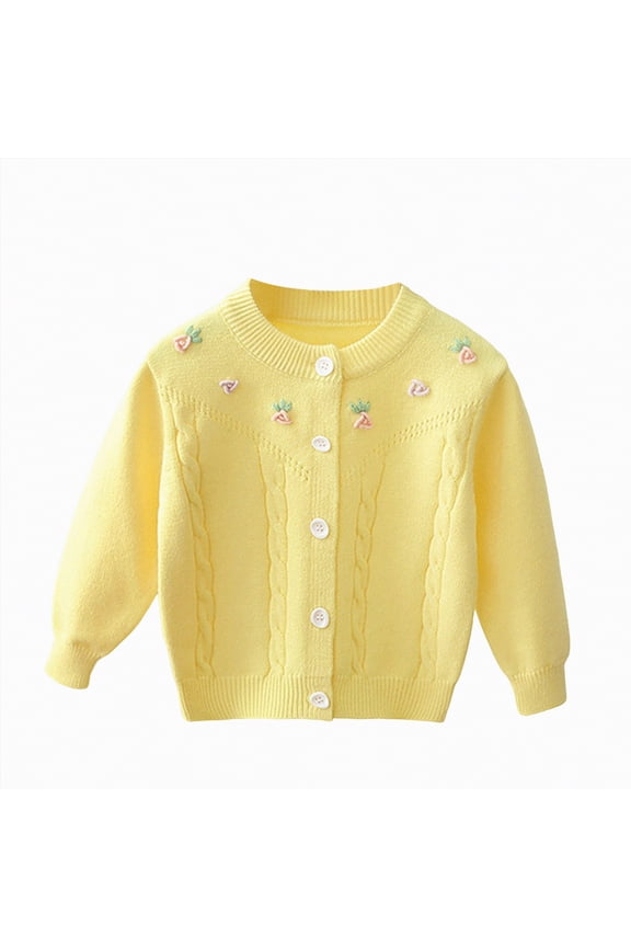 Girls Warm Sweater For Girls Kids, Knitted Sweater Round-Neck, Long Sleeve Solid Color, Girls Cardigans Winter Sweaters To Warm Up Outerwear (Yellow,3-4 Years)