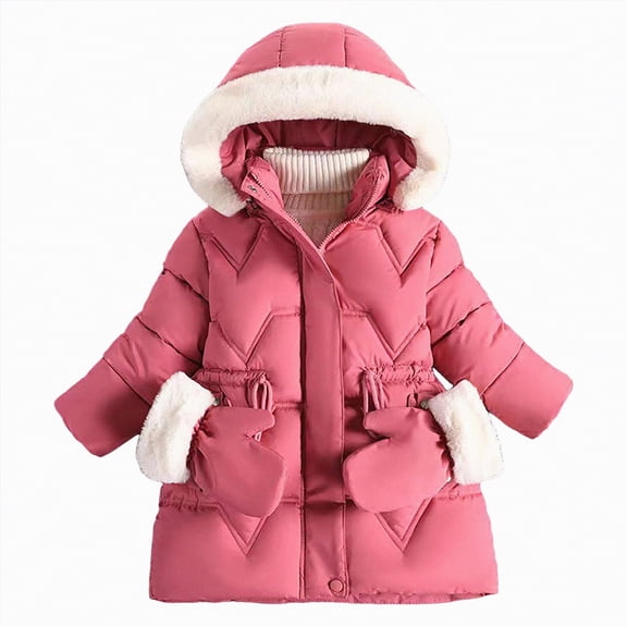 Hessimy Girls' Winter Coat Heavyweight Quilted hooded Bubble Puffer Parka Ski Jacket winter coat Long Padded Thickened Winter Jacket warm cotton jacket ( Red,6-7 Years)