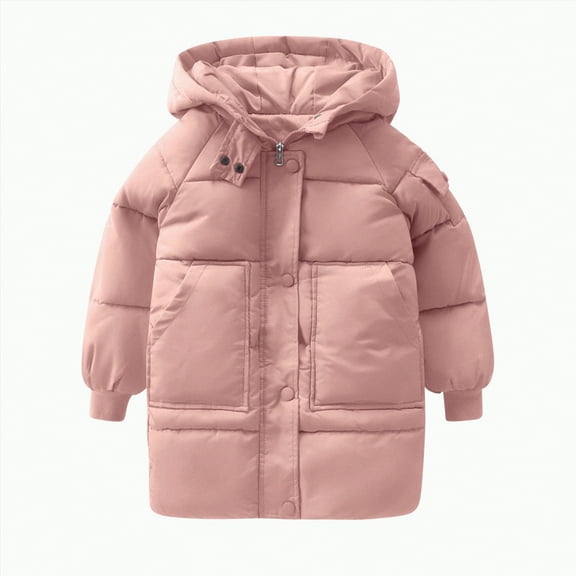 Hessimy Girls Winter Jacket for Toddler Kids Mid-Length Cotton Coats Padded Thickened Parka Outerwear Jacket Coats winter coat button windproof rainproof snowwear ski sport (Pink,4-5 Years)