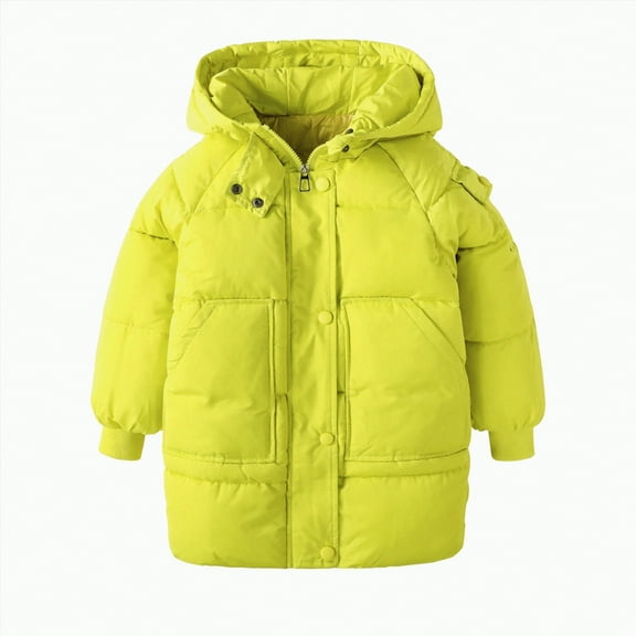 Hessimy Girls Winter Jacket for Toddler Kids Mid-Length Cotton Coats Padded Thickened Parka Outerwear Jacket Coats winter coat button windproof rainproof snowwear ski sport (Yellow,18-24 Months)