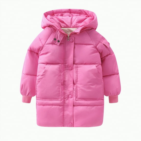 Hessimy Girls Winter Jacket for Toddler Kids Mid-Length Cotton Coats Padded Thickened Parka Outerwear Jacket Coats winter coat button windproof rainproof snowwear ski sport (Hot Pink,5-6 Years)