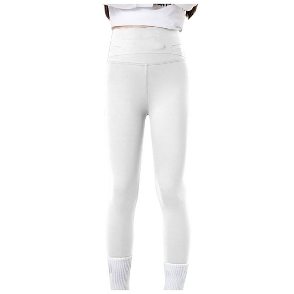 Hessimy Girls Yoga Active Leggings Kids Workout Dance Running Yoga Pants Athletic Compression Tights(White,7-8 Y)