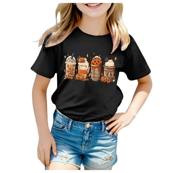Hessimy Girlss Halloween Shirts Vintage Graphic Tees Funny Ghost Printed Cute Tops Casual Pumpkin Shirt Skull Teen Girl Clothes(Black,12-13 Years)
