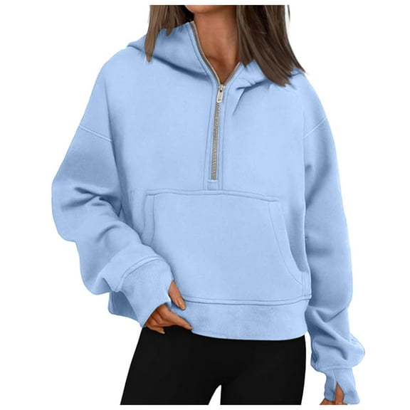 Hessimy Half Zip Sweatshirts Cropped Hoodies Jackets Womens Quarter Zip Up Pullover Fall Outfits 2024 Winter Clothes(Z08-BU2,Lï¼