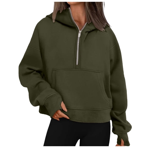 Hessimy Half Zip Sweatshirts Cropped Hoodies Jackets Womens Quarter Zip Up Pullover Fall Outfits 2024 Winter Clothes(Z08-GN1,L)