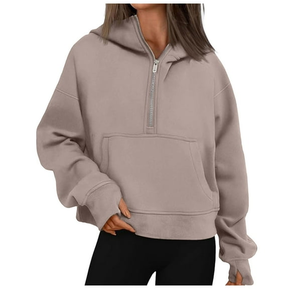 Hessimy Half Zip Sweatshirts Cropped Hoodies Jackets Womens Quarter Zip Up Pullover Fall Outfits 2024 Winter Clothes(Z08-GY2,Mï¼