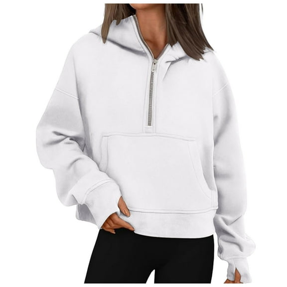 Hessimy Half Zip Sweatshirts Cropped Hoodies Jackets Womens Quarter Zip Up Pullover Fall Outfits 2024 Winter Clothes(Z08-White,Mï¼