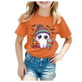 thumbnail image 1 of Hessimy Halloween Shirts for Girls Bow Ghost Shirt Cute Spooky Tshirt Fall Flower Graphic Tees Casual Short Sleeve Tops（Orange，8-9 Years）, 1 of 5