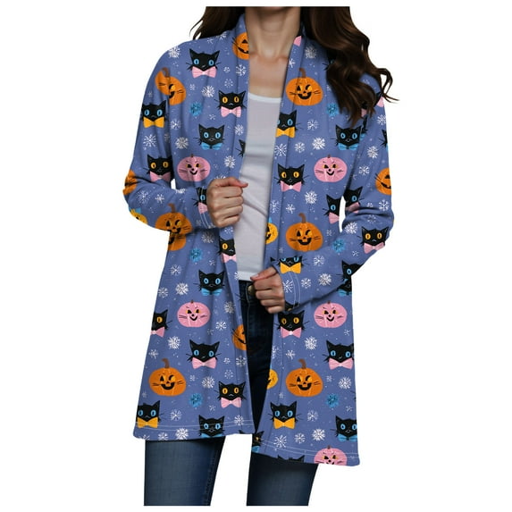 Hessimy Halloween Sweaters For Women Sweater Crewneck Pullover Long Sleeve Casual Vintage Cardigan Fall 2025 Outfits(Sky Blue,XXL)