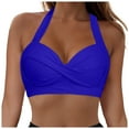 thumbnail image 1 of Hessimy Halter Bikini Tops for Women Push Up Bathing Suit Top V Neck Full Coverage Swimsuit Top Only(Z1-Blue,XL), 1 of 9