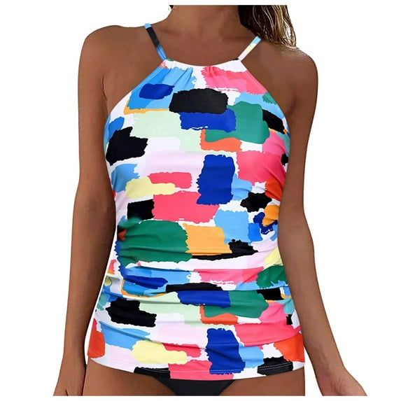 Hessimy High Neck Tankini Top Bathing Suit Tops for Women Tummy Control Tank Tops Swimsuits(Z3-Multicolour,L)