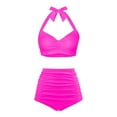 thumbnail image 1 of Hessimy High Waisted Bikini Set for Women Two Piece Tummy Control Vintage Swimsuit Retro Halter Bathing Suit with Bottom(Hot Pink,XL), 1 of 8