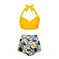 thumbnail image 1 of Hessimy High Waisted Bikini Set for Women Two Piece Tummy Control Vintage Swimsuit Retro Halter Bathing Suit with Bottom(Yellow,S), 1 of 9