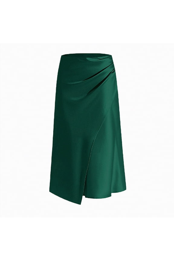 High Waisted Skirts for Women Tulip Hem Ruched Asymmetrical Bodycon Pencil Skirts Date Night Outfits(Green,M)