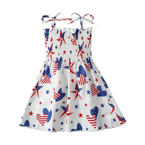 Hessimy Independence Day Girls Dresses Girls July 4th Dress Red White Blue Star Toddler Patriotic Outfit American Flag Sundress(A2-White,3-4 Years)