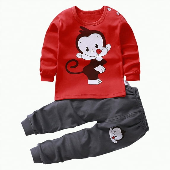 Hessimy Baby Boy Fall Winter Clothes Outfits Hooded Long Sweatshirt Pants Set Toddler Clothes Sleepwear Clothes Sets 2-7 Years 6 12 18 24 Months 2t (Red,3-4 Years)