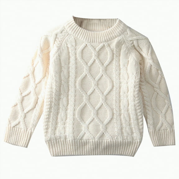 Hessimy Baby Boys Girls Fall Cable Knit Sweater Long Sleeve Solid Knitwear Tops Toddler Casual Warm Autumn Winter Pullovers Clothes 0-3m Outerwear (White,18-24 Months)