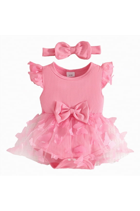 Infant Baby Girl Romper Baby Ruffle Bodysuit Jumpsuit One-Piece Cotton Linen Clothes(Pink