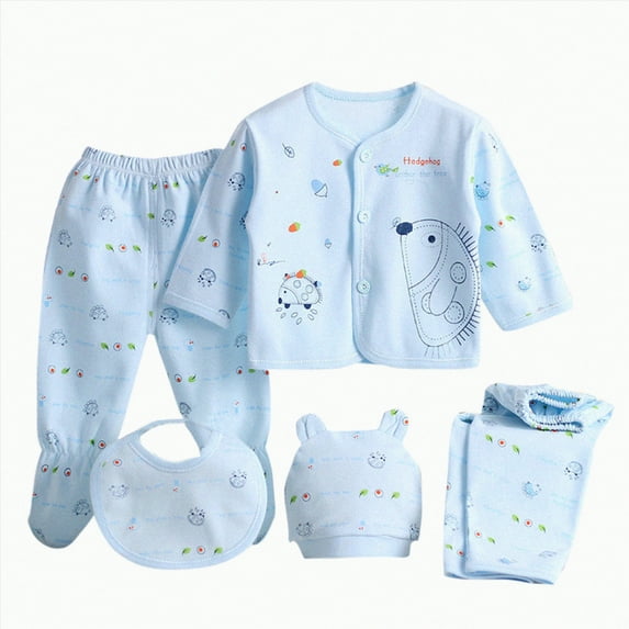 Hessimy Baby Unisex Essentials Must Haves 8pcs Layette Set Tops+Hat+Pants+Bib+Sock Shose+Romper Baby Boys Girls Clothes (Blue,One Size)