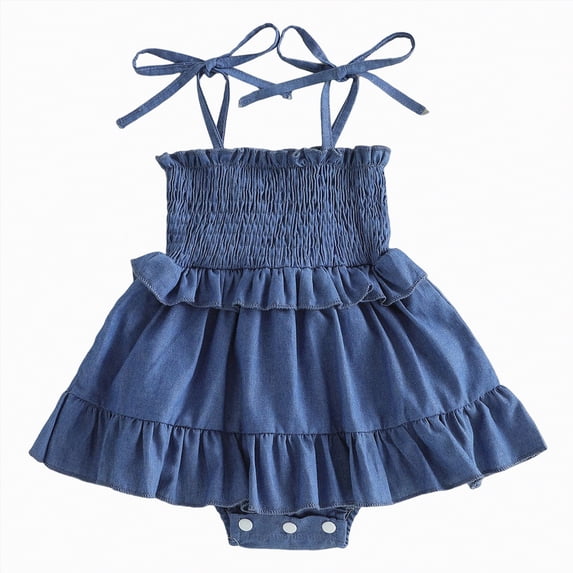 Hessimy Infant Girl Romper Baby Girls Solid Color Bodysuit Toddler Ruffle Jumpsuit Shirts Casual Tops Baptism Shirt(Blue