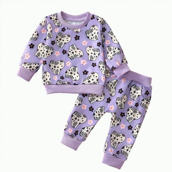 Hessimy Kids Cold-Weather Set Long-Sleeve Pullover & Pants 3-24 Months Girl/Girl Baby Girl Outfits Toddler Girl Pajamas Toddler Girl Outfits (Purple,12-18 Months)