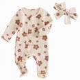 thumbnail image 1 of Hessimy Infant Long Sleeve Bubble Romper Baby Girl Fall Winter Outfits Newborn Waffle Knit Embroidery Bodysuit Clothes,Cozy(Beige, 1 of 7