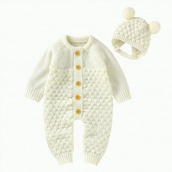 Hessimy Baby Boys Girls Sweater Fall Winter Long Sleeve Hooded Knitwear Button Down Loose Fitted Outwear Button Cardign Pullover Knit Outerwear (Beige,0-3 Months)