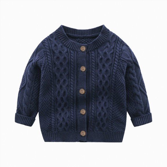 Hessimy Toddler Baby Girl Boy Oversized Sweater Long Sleeve Crewneck Sweatshirt Warm Fall Winter Knit Pullover Tops Button Cardign Pullover Knit (Navy,3-6 Months)