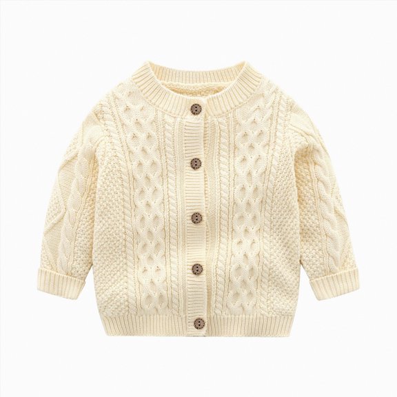Hessimy Jackets For Girls Boys Soild Knit Sweater Round Neck Long Sleeve Pullover Sweatshirt Fall Winter Coats Button Cardign Pullover Knit Outerwear Girls Cardigan (Beige,12-18 Months)