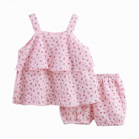 Hessimy Girls 2 Piece Outfit Summer Short Sleeve Loose Fit T-Shirt and Shorts Set,Loose Fit(Pink,3-4 Years)