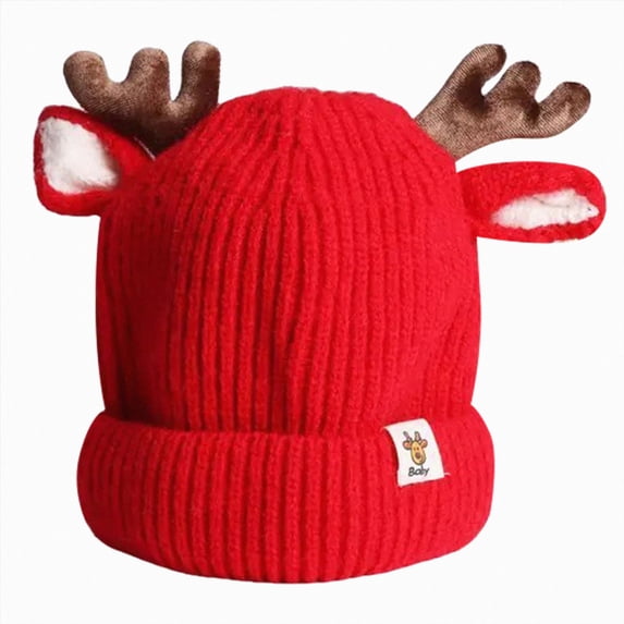 Hessimy Kids 3D Antler Reindeer Knit Beanie,Cute Winter Warm Folded Cap