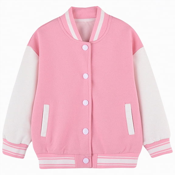 Hessimy Kids Boys Girls Baseball Jackets Fit Jacket Casual Lightweight Plain Button Cardigan School Coat With Pocket (Pink,7-8 Years)