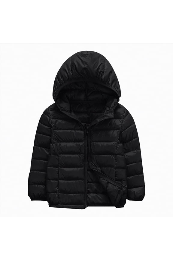 Kids Boys Girls Fall Winter down Puffer Jacket Coat Youth Warm Hooded Puffer Outerwear Fashion Lightweight Kid candy solid colour long sleeve hooded jacket (Black,10-11 Years)