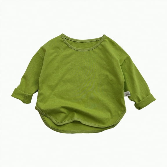 Hessimy Kids Boys Girls Long Sleeve T-Shirts Baby Toddler Casual Solid Color Crewneck Basic Tops Layering Tees Soft Sleep Wear Back To campus Peplum Bottoming Flounce (Green,5-6 Years)