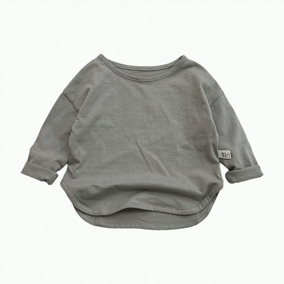 Hessimy Kids Boys Girls Long Sleeve T-Shirts Baby Toddler Casual Solid Color Crewneck Basic Tops Layering Tees Soft Sleep Wear Back To campus Peplum Bottoming Flounce (Dark Gray,3-4 Years)