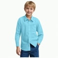 thumbnail image 1 of Hessimy Kids Button Up Shirt Boys Fall Winter Dress Shirt Formal Girls Long Sleeve Solid Button-Down Collared Polyester Shirt With Chest Pocket Plaid Shirt Formal campus Uniform (Sky Blue,5-6 Years), 1 of 9