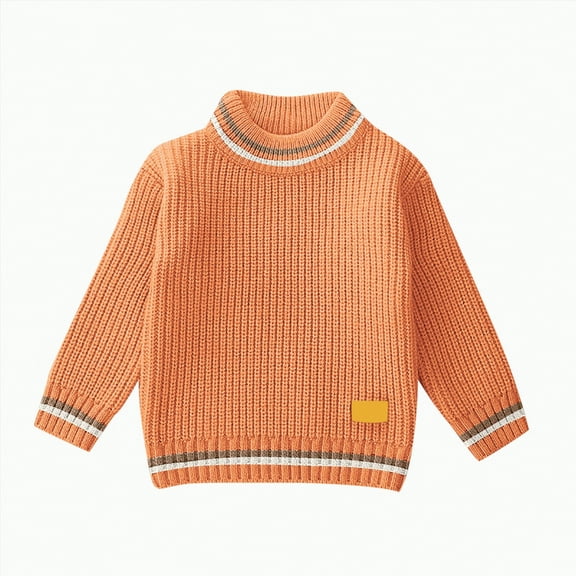 Hessimy Kids Cardigan Long Sleeve Solid Color Button Sweater Girls Boys Crew Neck Winter Warm Sweater Button Cardign Pullover Knit Outerwear Lightweight (Orange,12-18 Months)
